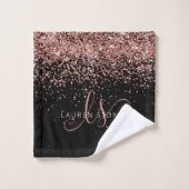 Roos Gold Blush Roze Glitter Glam Monogram Naam Bad Handdoek (Wasdoekje)