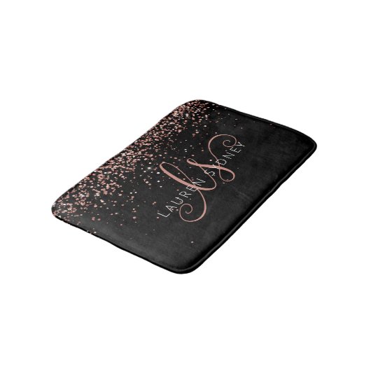 Roos Gold Blush Roze Glitter Glam Monogram Naam Badmat (Gekanteld)