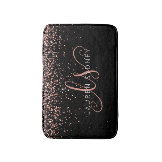 Roos Gold Blush Roze Glitter Glam Monogram Naam Badmat (Voorkant Verticaal)