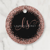 Roos Gold Blush Roze Glitter Glam Monogram Naam Bedankjes Labels (Achterkant)