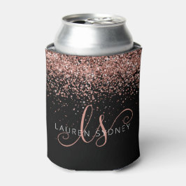 Roos Gold Blush Roze Glitter Glam Monogram Naam Blikjeskoeler