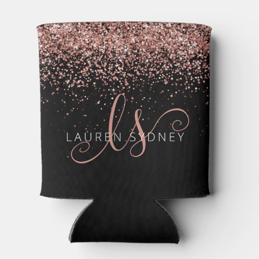 Roos Gold Blush Roze Glitter Glam Monogram Naam Blikjeskoeler (Achterkant)