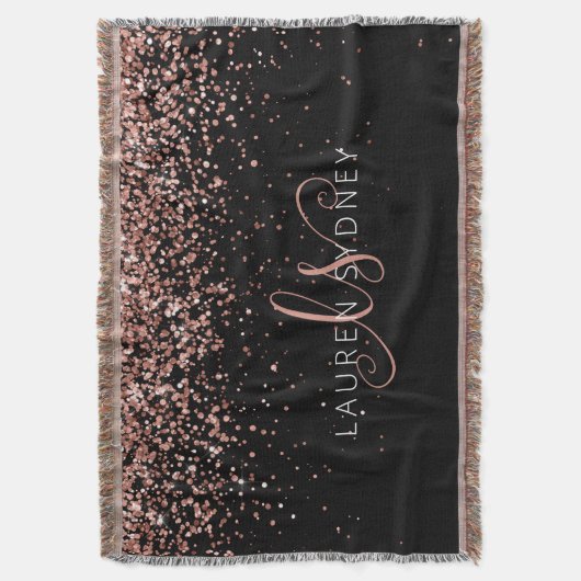 Roos Gold Blush Roze Glitter Glam Monogram Naam Deken (Voorkant Verticaal)