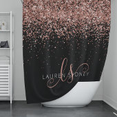 Roos Gold Blush Roze Glitter Glam Monogram Naam Douchegordijn