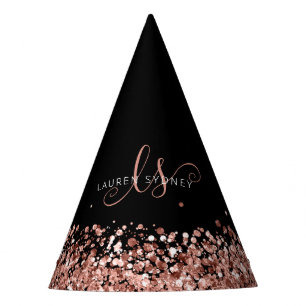 Roos Gold Blush Roze Glitter Glam Monogram Naam Feesthoedjes