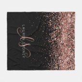 Roos Gold Blush Roze Glitter Glam Monogram Naam Fleece Deken (Voorkant (Horizontaal))