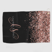 Roos Gold Blush Roze Glitter Glam Monogram Naam Golfhanddoek (Horizontaal)