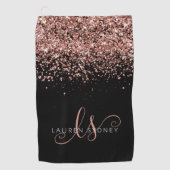 Roos Gold Blush Roze Glitter Glam Monogram Naam Golfhanddoek (Voorkant)
