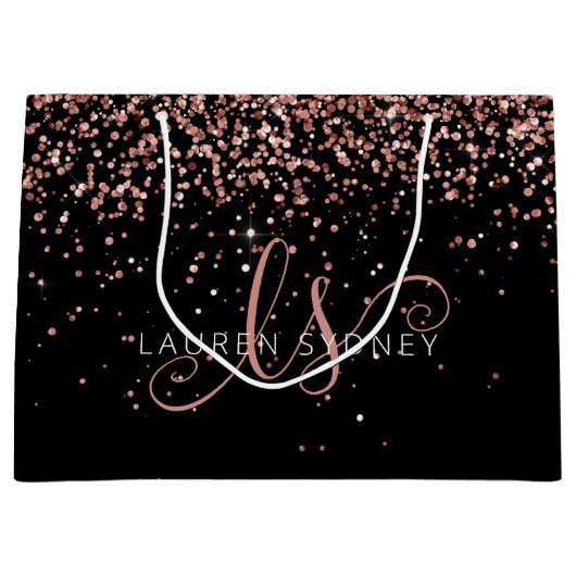 Roos Gold Blush Roze Glitter Glam Monogram Naam Groot Cadeauzakje (Voorkant)