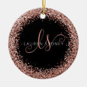 Roos Gold Blush Roze Glitter Glam Monogram Naam Keramisch Ornament (Voorkant)