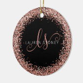 Roos Gold Blush Roze Glitter Glam Monogram Naam Keramisch Ornament (Links)