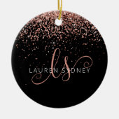 Roos Gold Blush Roze Glitter Glam Monogram Naam Keramisch Ornament (Voorkant)