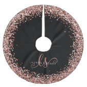 Roos Gold Blush Roze Glitter Glam Monogram Naam Kerstboom Rok (Voorkant)