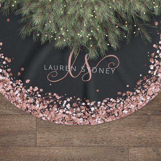 Roos Gold Blush Roze Glitter Glam Monogram Naam Kerstboom Rok