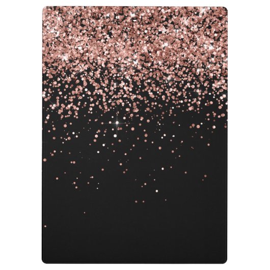 Roos Gold Blush Roze Glitter Glam Monogram Naam Klembord (Achterkant)