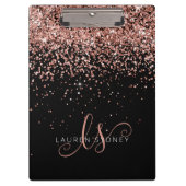 Roos Gold Blush Roze Glitter Glam Monogram Naam Klembord (Voorkant)