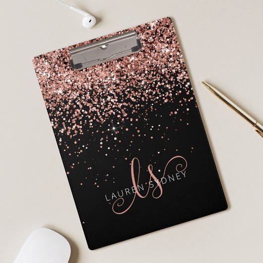 Roos Gold Blush Roze Glitter Glam Monogram Naam Klembord