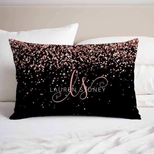 Roos Gold Blush Roze Glitter Glam Monogram Naam Kussensloop