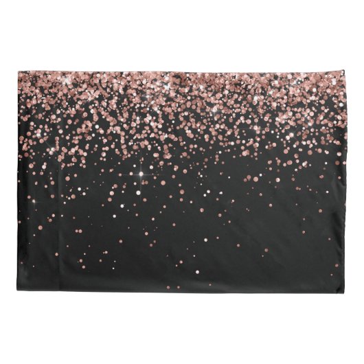 Roos Gold Blush Roze Glitter Glam Monogram Naam Kussensloop (Achterkant)