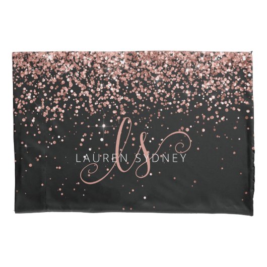 Roos Gold Blush Roze Glitter Glam Monogram Naam Kussensloop (Voorkant)