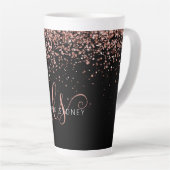 Roos Gold Blush Roze Glitter Glam Monogram Naam Latte Mok (Rechterhoek)