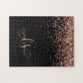 Roos Gold Blush Roze Glitter Glam Monogram Naam Legpuzzel (Horizontaal)