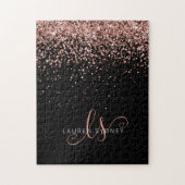 Roos Gold Blush Roze Glitter Glam Monogram Naam Legpuzzel (Verticaal)