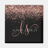 Roos Gold Blush Roze Glitter Glam Monogram Naam Magneet (Voorkant)