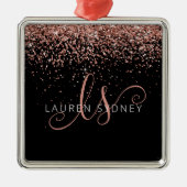 Roos Gold Blush Roze Glitter Glam Monogram Naam Metalen Ornament (Voorkant)