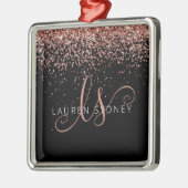 Roos Gold Blush Roze Glitter Glam Monogram Naam Metalen Ornament (Links)