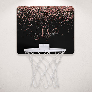 Roos Gold Blush Roze Glitter Glam Monogram Naam Mini Basketbalbord