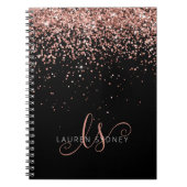 Roos Gold Blush Roze Glitter Glam Monogram Naam Notitieboek (Voorkant)