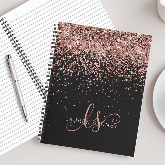 Roos Gold Blush Roze Glitter Glam Monogram Naam Notitieboek