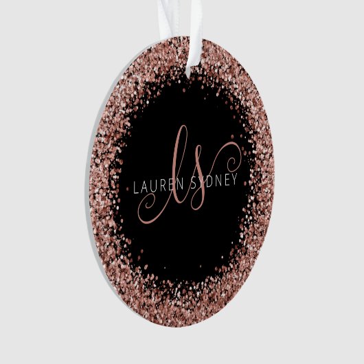 Roos Gold Blush Roze Glitter Glam Monogram Naam Ornament (voorkant)