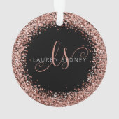 Roos Gold Blush Roze Glitter Glam Monogram Naam Ornament (achterkant)