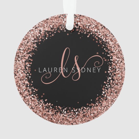 Roos Gold Blush Roze Glitter Glam Monogram Naam Ornament (achterkant)