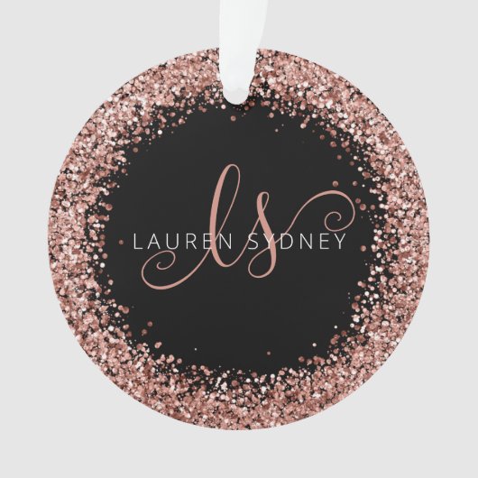 Roos Gold Blush Roze Glitter Glam Monogram Naam Ornament (voorkant)