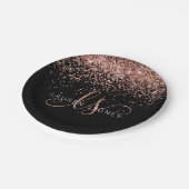 Roos Gold Blush Roze Glitter Glam Monogram Naam Papieren Bordje (Gekanteld)