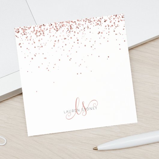 Roos Gold Blush Roze Glitter Glam Monogram Naam Post-it® Notes
