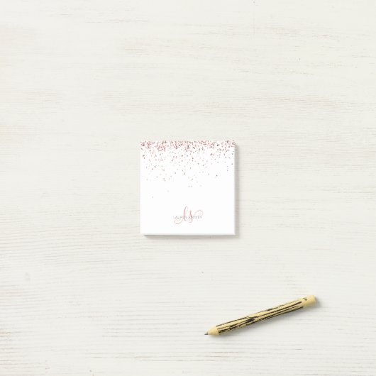 Roos Gold Blush Roze Glitter Glam Monogram Naam Post-it® Notes (Op bureau)