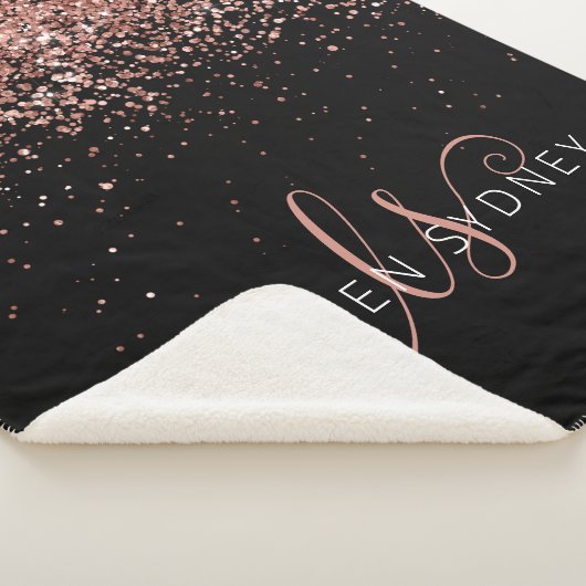 Roos Gold Blush Roze Glitter Glam Monogram Naam Sherpa Deken (3/4)