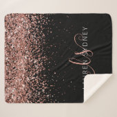 Roos Gold Blush Roze Glitter Glam Monogram Naam Sherpa Deken (Voorkant (horizontaal))