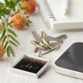 Roos Gold Blush Roze Glitter Glam Monogram Naam Sleutelhanger (Zijkant)