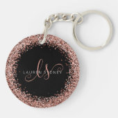 Roos Gold Blush Roze Glitter Glam Monogram Naam Sleutelhanger (Achterkant)