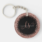 Roos Gold Blush Roze Glitter Glam Monogram Naam Sleutelhanger (Voorkant)