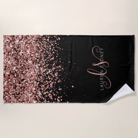 Roos Gold Blush Roze Glitter Glam Monogram Naam Strandlaken (Voorkant)