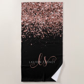 Roos Gold Blush Roze Glitter Glam Monogram Naam Strandlaken (Voorkant)