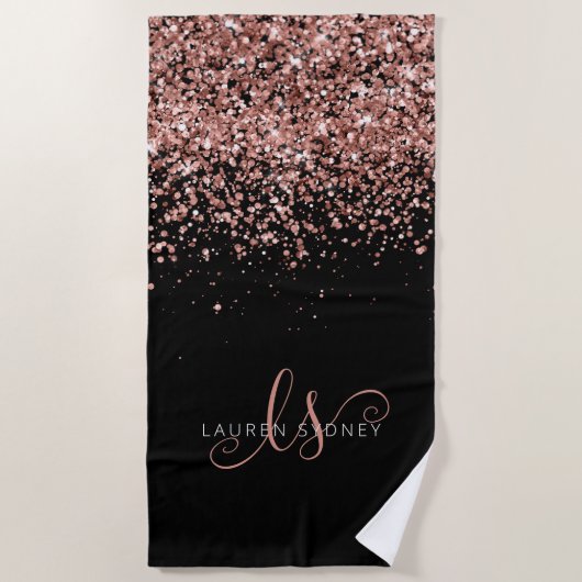 Roos Gold Blush Roze Glitter Glam Monogram Naam Strandlaken (Voorkant)