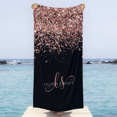 Roos Gold Blush Roze Glitter Glam Monogram Naam Strandlaken