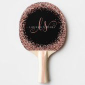 Roos Gold Blush Roze Glitter Glam Monogram Naam Tafeltennisbatje (Voorkant)